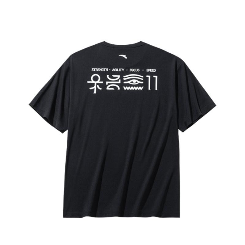 Anta Kyrie Basketball Series Printed Letter Crew Neck Comfortable Breathable Loose Short Sleeve T-Shirt Unisex Tops Basic-Black 172431121-2