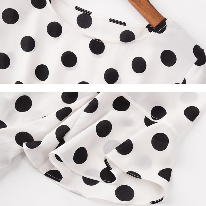 Spring and Autumn Ladies Chiffon Shirt Polka Dot Cover Belly Summer Ruffled Waist Blouse Western Style Small Shirt