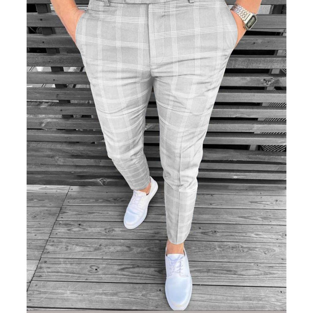 Men's Fashionable Stretch Trousers, Slim-fitting Plaid Trousers, Business Suit Trousers, Casual Golf Trousers