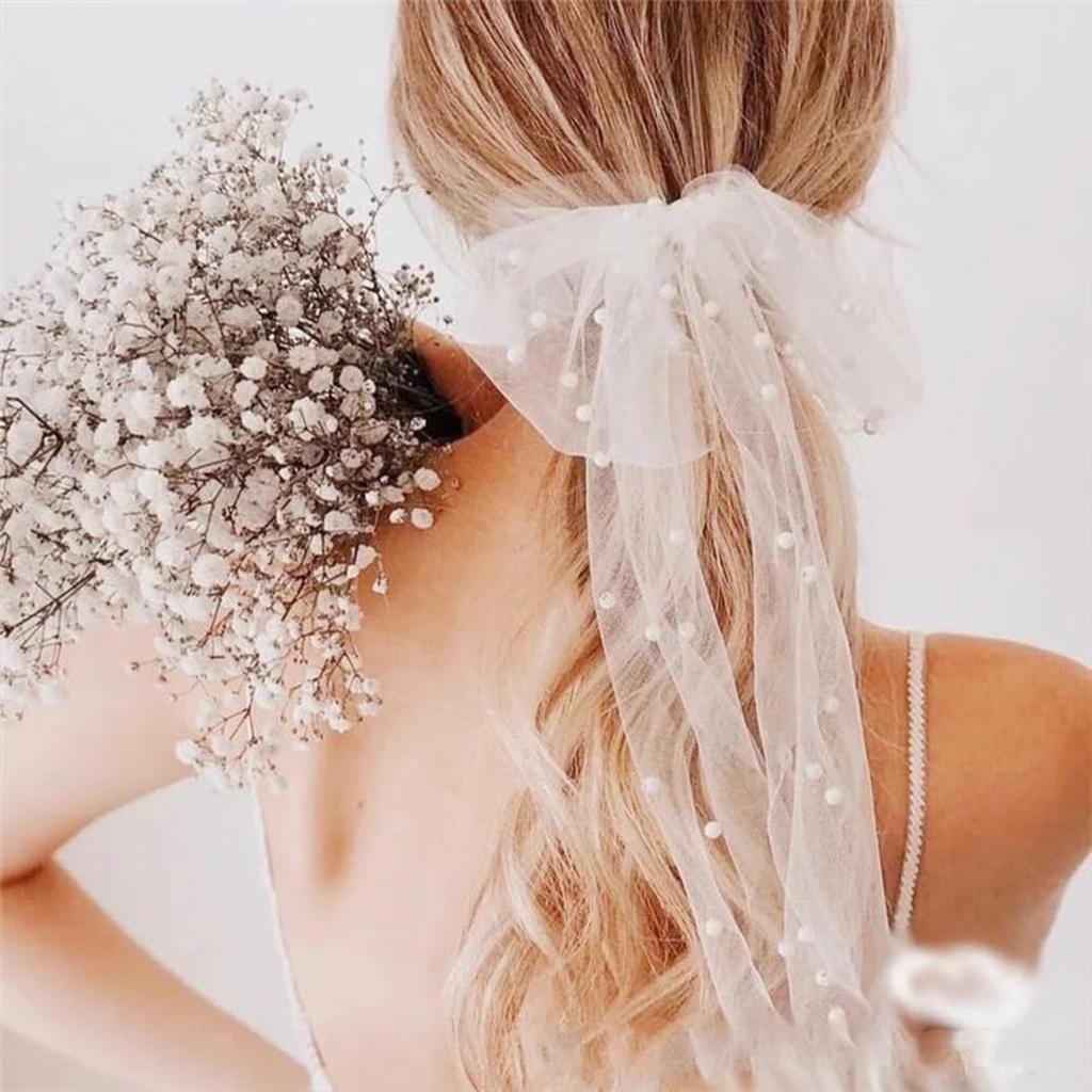 1Pcs Bowknot Pearl Headwear, Bride Veil For Wedding Party Accessories, Elegant Hairpin For Women Party Gift
