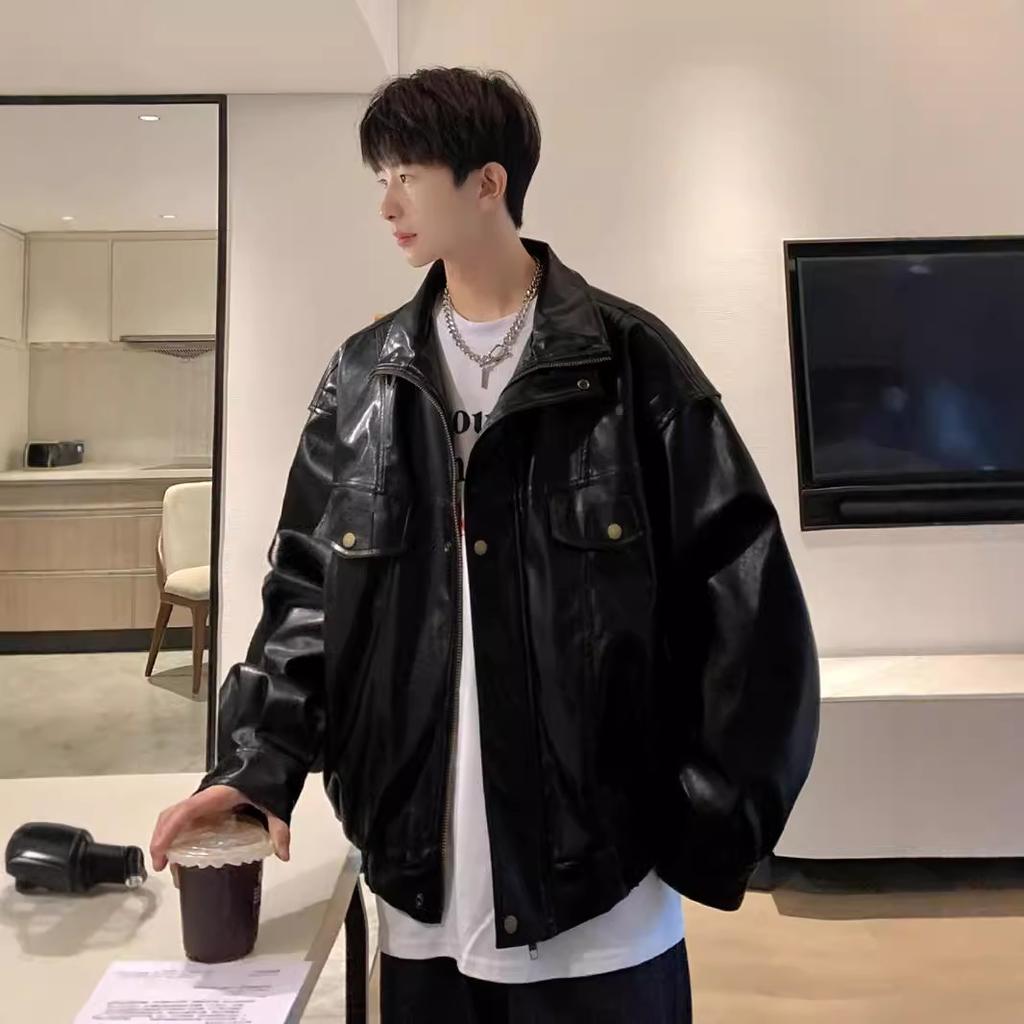 Multi-pocket Leather Jacket for Men In Autumn and Winter, Trendy Brand, Handsome, American Retro Motorcycle Flying Pu Leather Jacket, Hong Kong Style