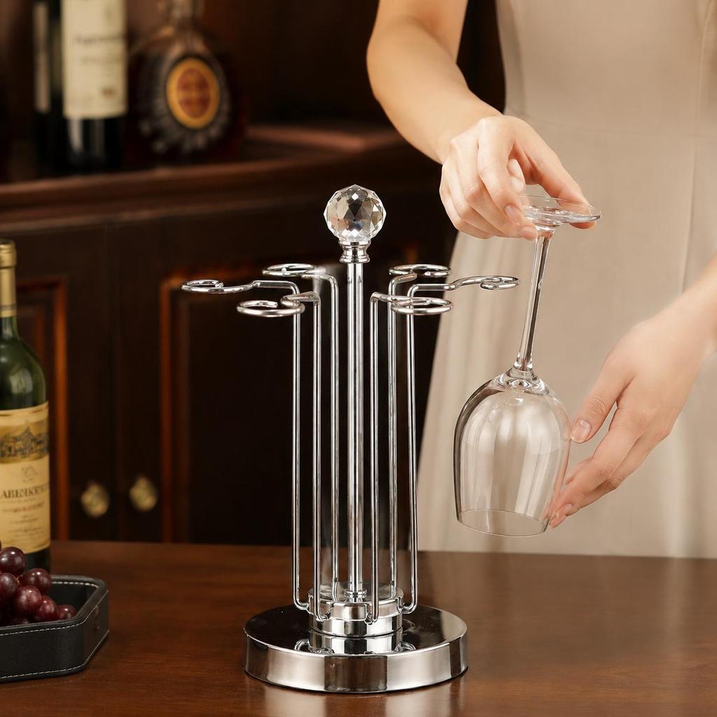 Wine Glass Holder, Metallic Countertop Stemware Rack for 6 Glasses, Home Bar Accessories