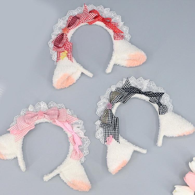 Lovely Headband Sheep Ear Shape Hairhoop with Pleated Lace for Cosplay Decors