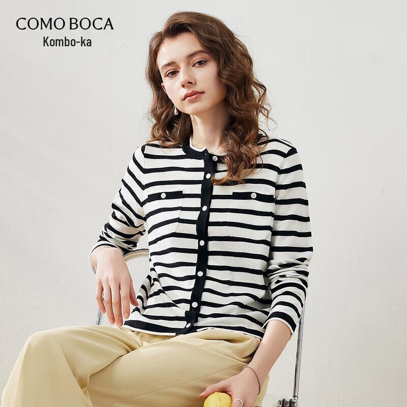 Comon Boca Women's Black & White Striped Long-Sleeve Knitted Cardigan