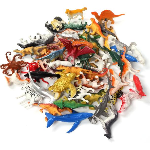 60 Pcs Assorted Dinosaur, Ocean, Sea, Farm, Jungle, Wild Animals & Dinosaurs Figure Realistic Plastic Zoo Play Set - Small Toys for Kids, Cupcake