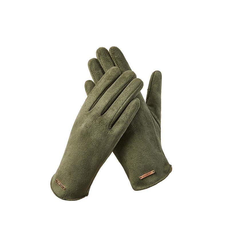Unisex Fleece-Lined Suede Gloves for Outdoor Cycling and Driving - Cold-Proof, Touchscreen-Enabled for Autumn and Winter.