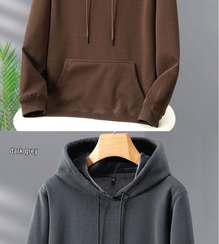 2025 Autumn/Winter Unisex Fleece-Lined Hooded Sweatshirt: Youth Fashion Trend, Solid Color, Versatile, Thickened Design.