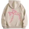 Ladies Spring Autumn Casual Hooded Long Sleeve Bowknot Printed Pullover Hoodies Sweatshirt Top