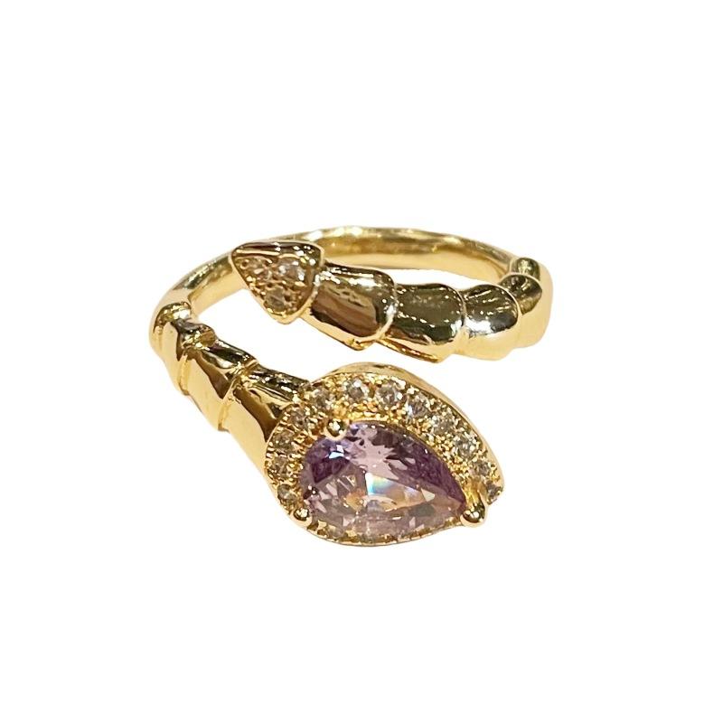 Medieval Retro Fashion Gold Serpentine Open Ring Elegant Exquisite Zircon Personalized Accessories Women