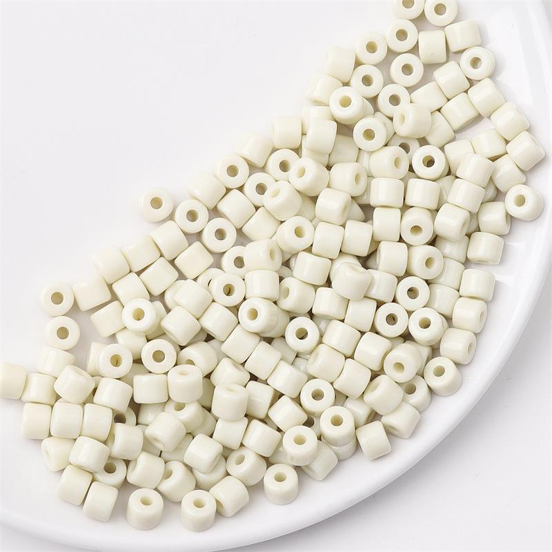 Acrylic Cream Solid Color Small Cylinder Beads for DIY Hairpin, Bracelet, Necklace Jewelry Accessories