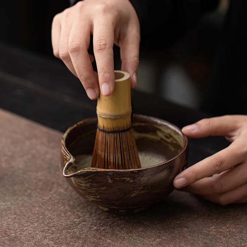 4/8pcs Retro Coarse Pottery Tea Set  Aesthetic Japanese Matcha Set Kit Tea Brush Stand Tea Ceremony Kitchen Bar Supplies