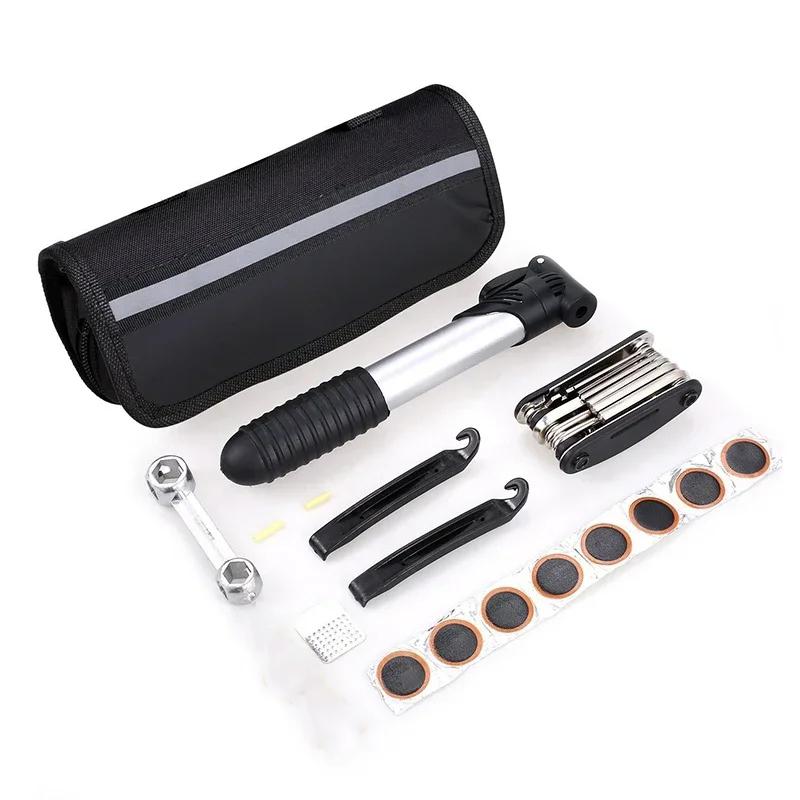 Multifunctional Bicycle Repair Tool Kit With Pump Tire Patch Set Hex Wrench Outdoor Cycling Maintenance Tool Bag