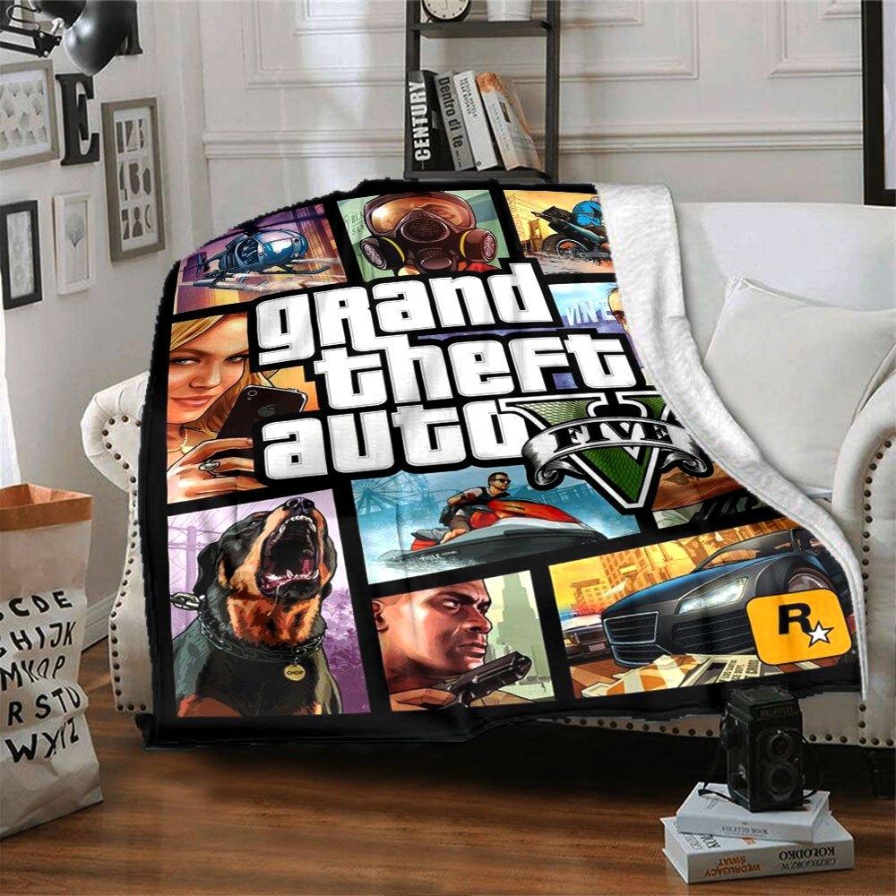 1 Stück Grand Theft Auto Weiche Flanelldecke mit Designer-Print Eine kuschelige Decke für alle Jahreszeiten, perfekt für das Sofa, Bett, Büro