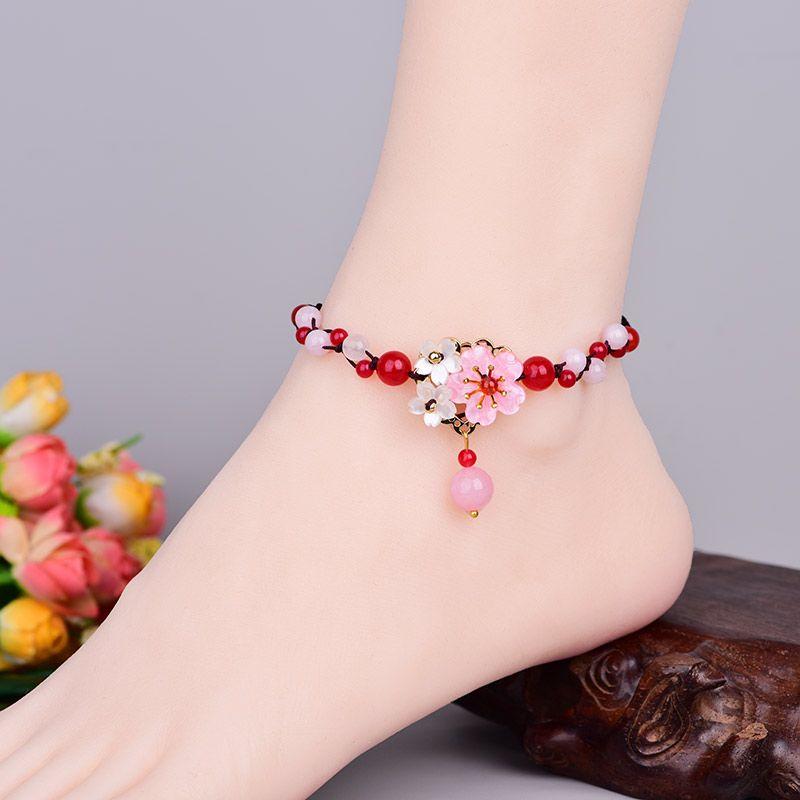 

Этнический стиль рубиновый сексуальный экзотический плетеный вручную браслет на ногу Pink