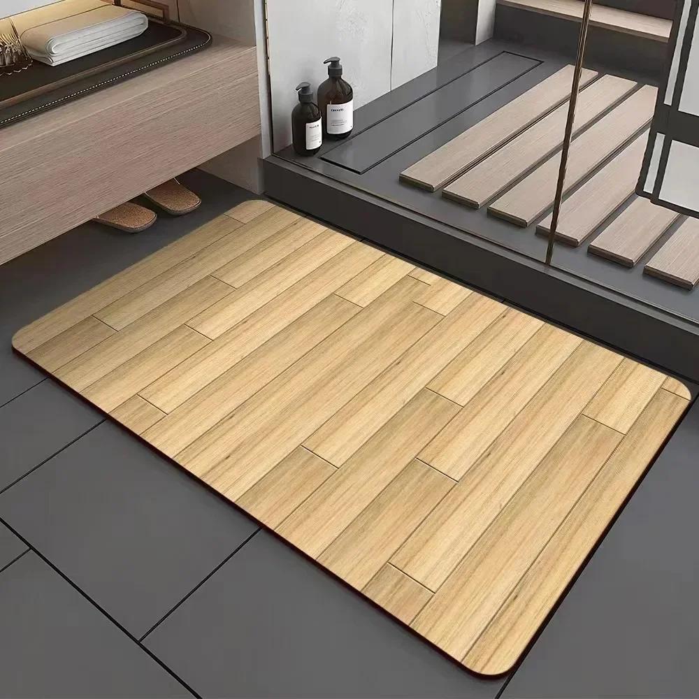 Vintage Wood Bath Mat, Quick-Dry Kitchen Mat, Non-Slip Waterproof Bathroom Mat, Ideal for Bathroom Decor