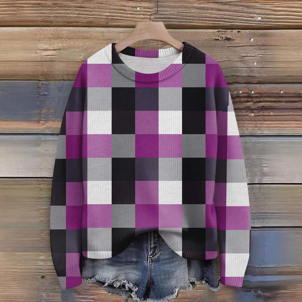 Long Sleeve Pullover Sweaters For Women O Neck Casual Cute Printing Knit Oversized Sweater