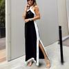 IHUASU Summer Cotton Hemp Halter Neck Open Temperament Dress Woman