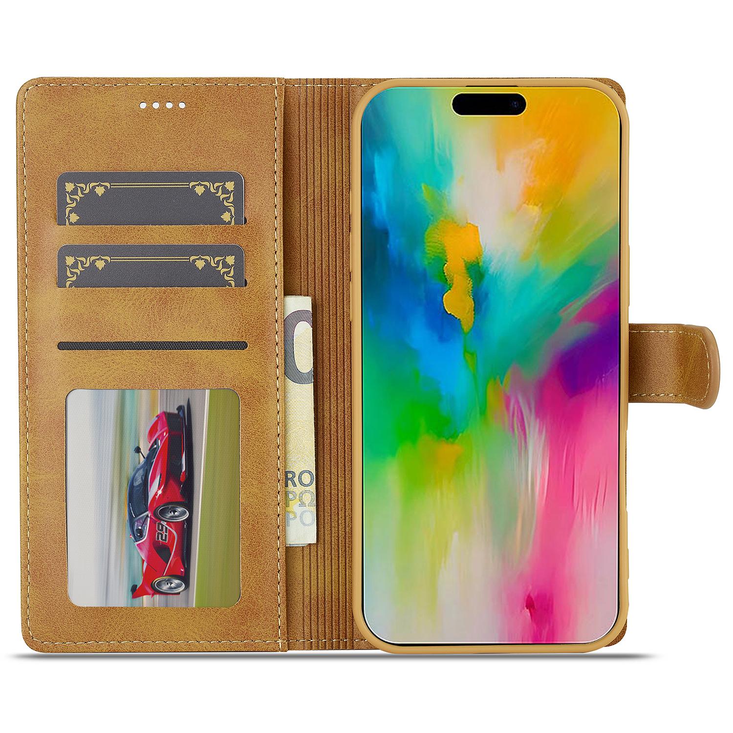 

LC.IMEEKE For iPhone 16 Pro Max Case Calf Texture PU Leather Stand Wallet Phone Cover Black