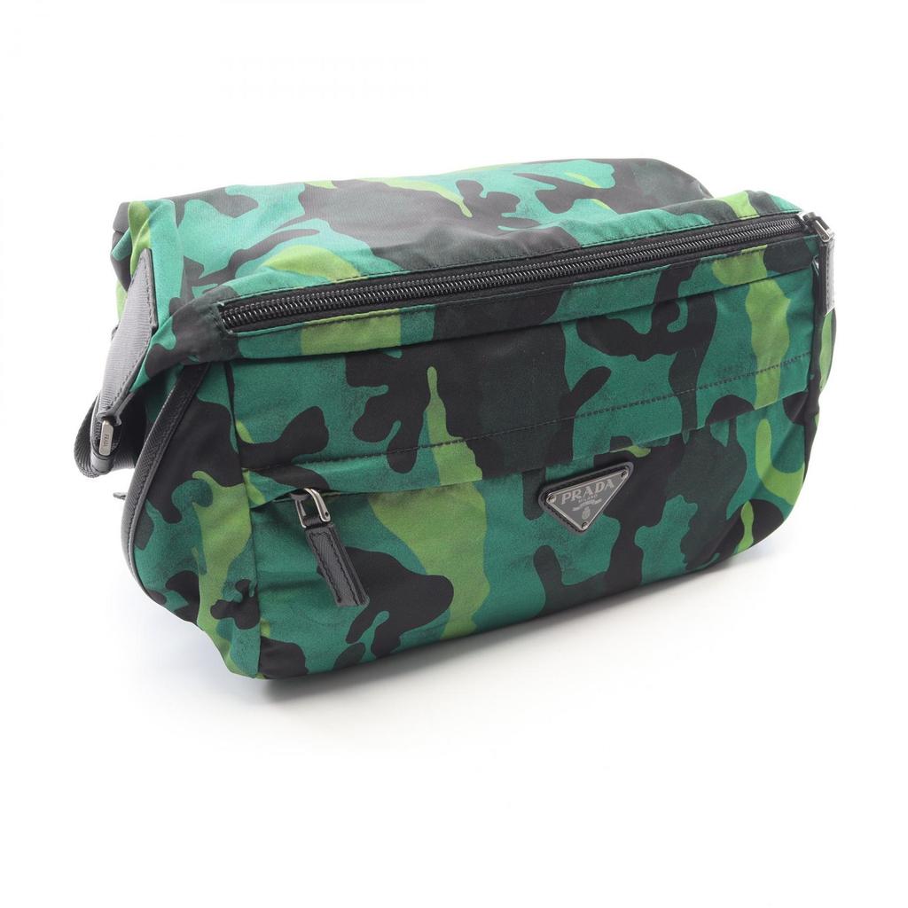 Used PRADA TESSUTO CAMOUFL Shoulder Bag VA0994 Nylon Saffiano leather Green Black Used mens