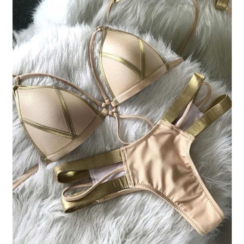 

Сексуальный бикини 2025 женский купальник-бандо со стрингами женский купальник бикини стринги комплект бюстгальтер чашка халтер купальный костюм XL хаки