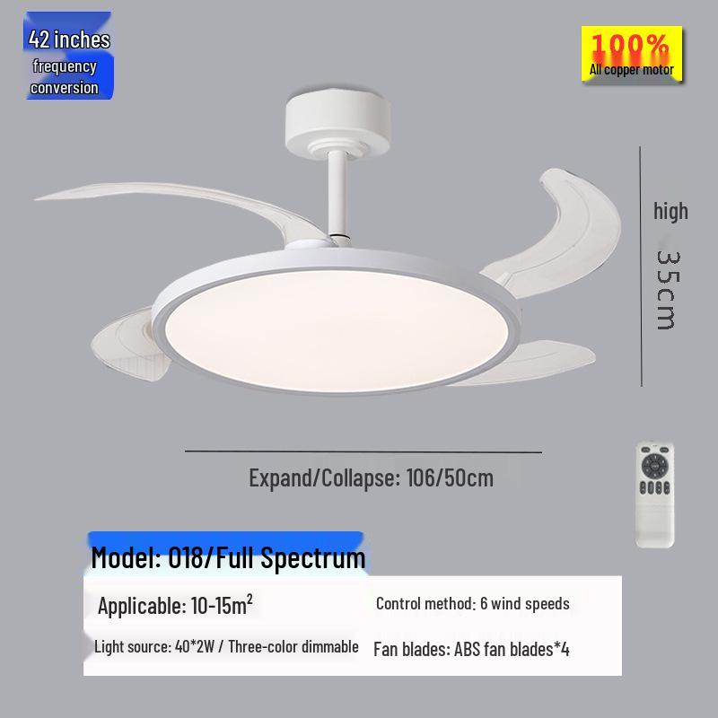 Smart Voice-Controlled Ceiling Fan Chandelier with Full-Spectrum LED Lighting for Living Room and Restaurant Three-color dimming + remote