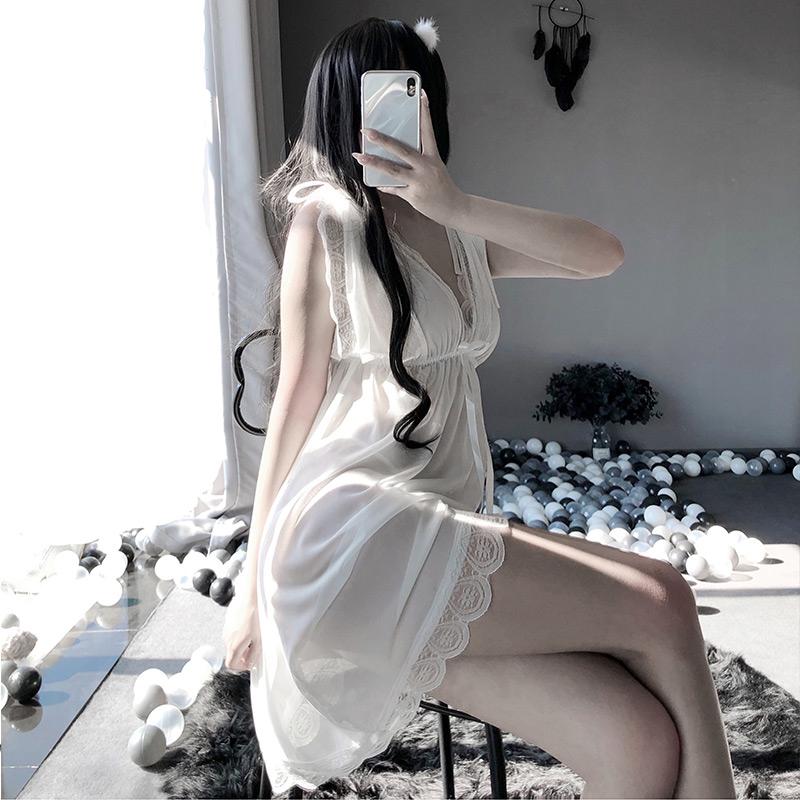 

Сексуальная ночная рубашка, сексуальная большая юбка на подтяжках с бабочкой, прозрачное кружевное платье One size белый