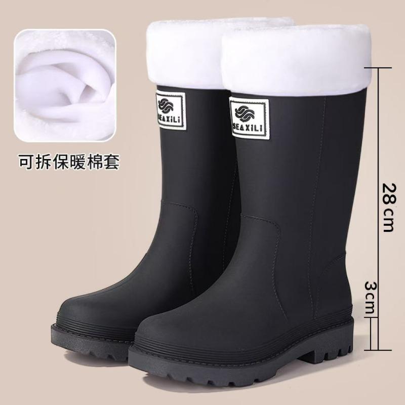 New medium tube rain shoes women's non-slip water shoes fashion water boots thick-soled rain boots velvet rubber shoes winter