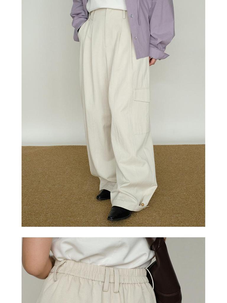 Women's Spring Drape Twill Tencel Cotton Wide-Leg Elastic Waist Pants - Versatile Workwear and Casual Slim Trousers