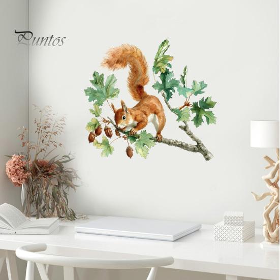 Natur-Thema Wohnkultur Aquarell Eichhörnchen Wandaufkleber, Niedlicher Ast Wandaufkleber, Weiche Illustrationsaufkleber Waldtier Wandbild Kunst für Wohnzimmer