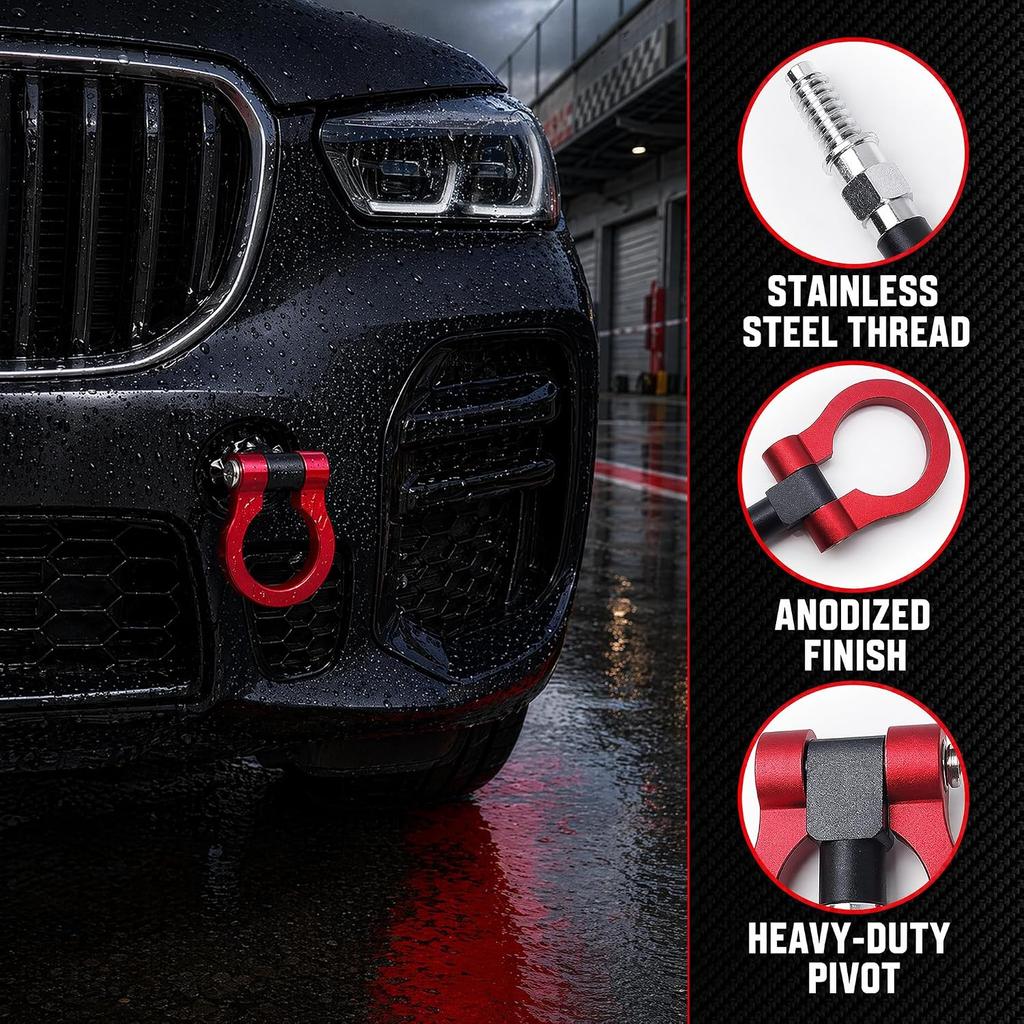 Car Front Bumper Tow Hook, Racing Track Style Trailer Ring Hook, Alloy Durable Cars Screw-on Tow Hook, Compatible with 97-06 BMW 3/5/7 Series, 03-14