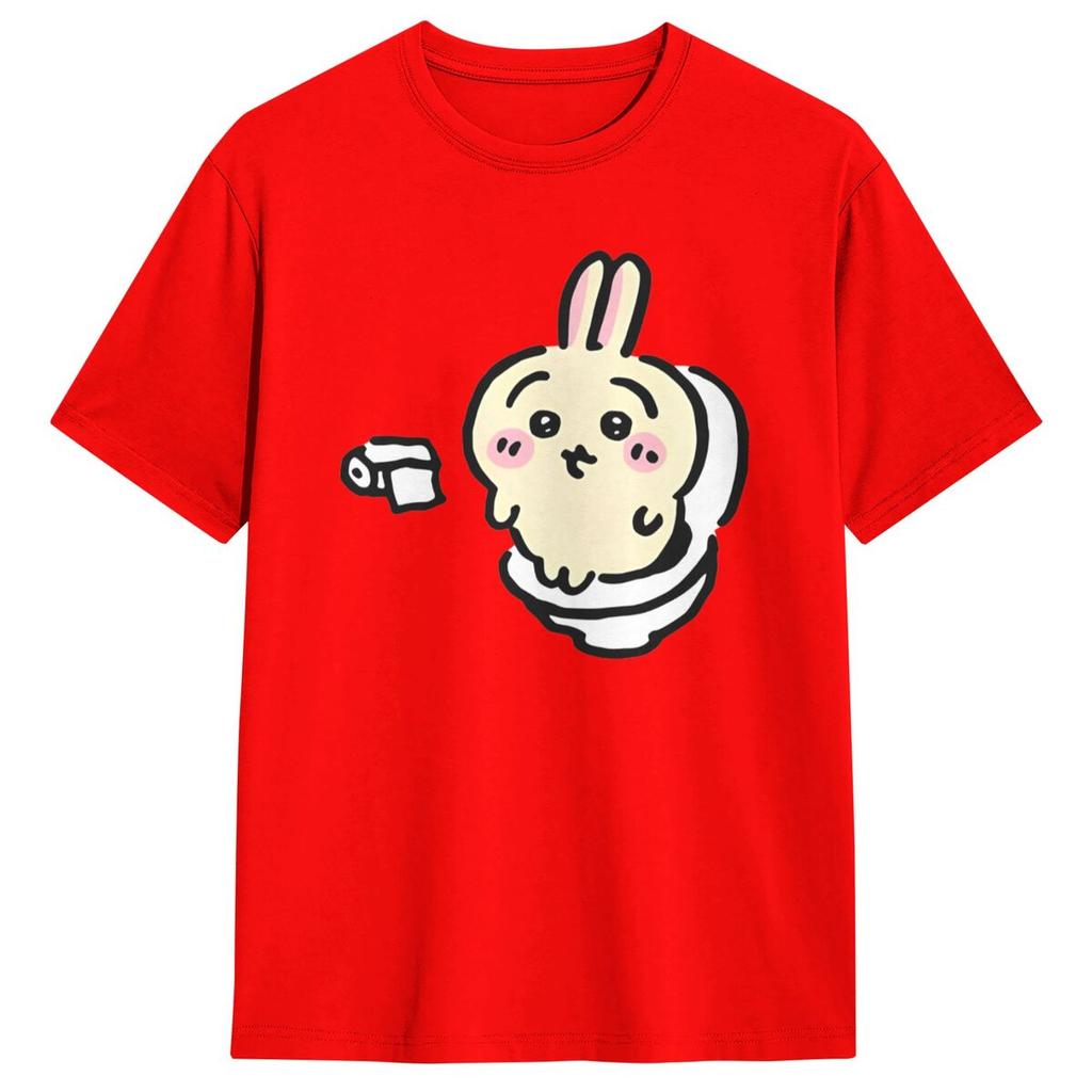 Usagi On The Toilet Potty Chiikawa Hachiware Poop Pooping T Shirts Short Sleeve Tshirt Summer Cotton O-Neck Oversized Top Tees