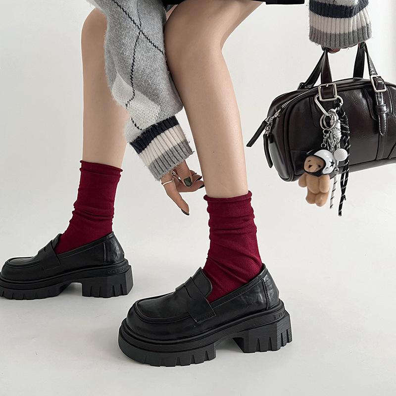 Fashion Commuter Black French Platform Small Leather Shoes Women's 2025 New Autumn and Winter One-pedal British Style Loafers