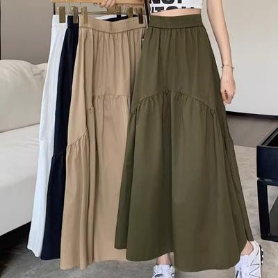Minimalist Slim Fit Summer Casual Fusta Femei Moda Plisă Patchwork Fusta Lungă Femeie Talie Elastică Solidă Lejer Fuste Elegante 24110
