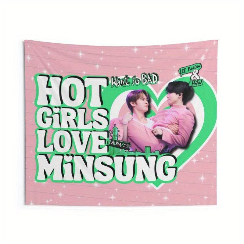 1pc SKZ Han Lee Know Hot Concert Banner Stray Minsung Kpop Flag Vibrant Banner with HOT GIRLS LOVE MINSGUNG Design 74x94cm(29x37in)