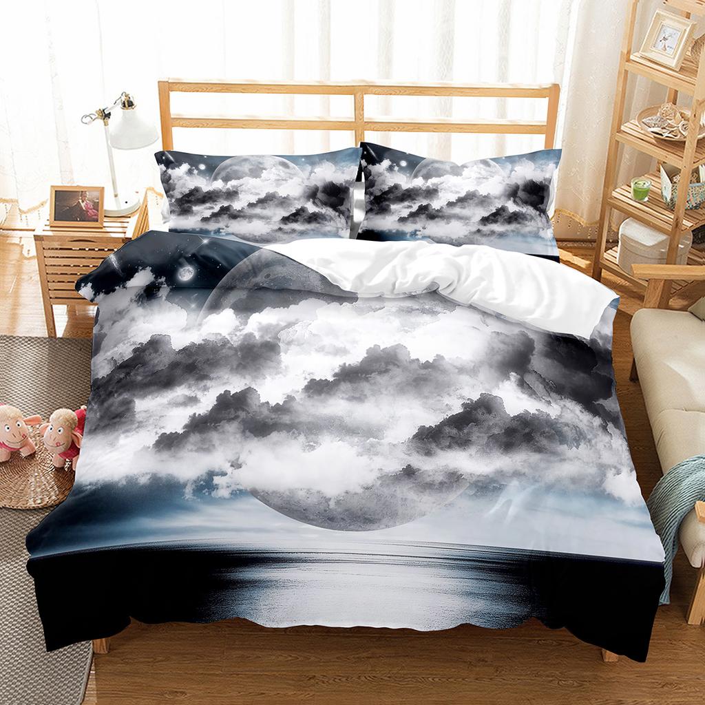 Moon Night Tree Duvet Cover Set Beautiful Landscape Pattern Polyester Comforter Cover with Pillowcase for Men Women Bedding Set