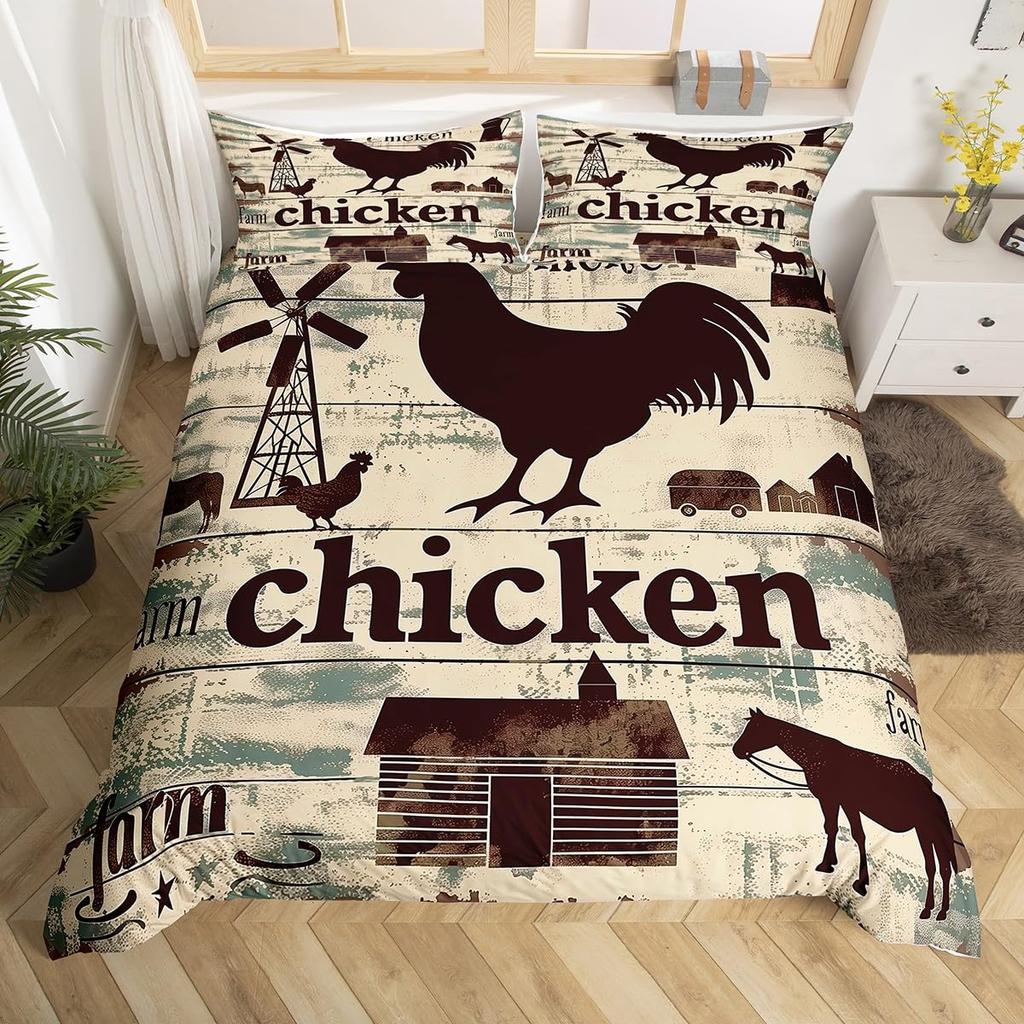 Comforter Rustic Rooster Bedding Set Farm Animal Full King Queen Size Microfiber Farmhouse Chicken With