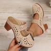 Women's Summer New Large Size Women's Sandals Retro Block Heel Slippers Large Size Cutout Wedge Sandals