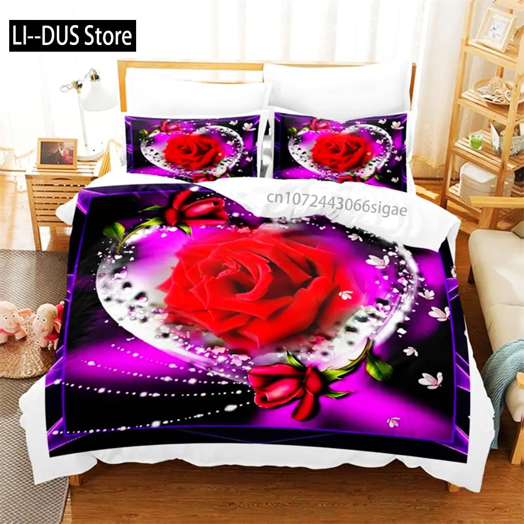 Red Flower Duvet Covers Set Full Size Rose Quilt Cover 240x220cm 260x240cm Bedding Sets 3pcs 2pcs King Queen Single Double Bed