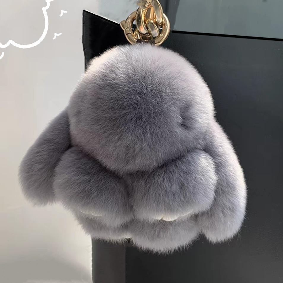 Cute Faux Mink Fur Plush Bunny Pendant Keychain Charm