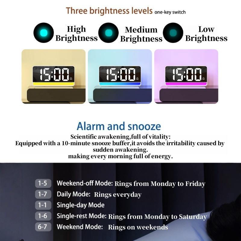 LED Digital Alarm Clock with Colorful Mood Light Night Mode Snooze 12/24H 5 Levels Brightness 2 Alarm DST Table Clock