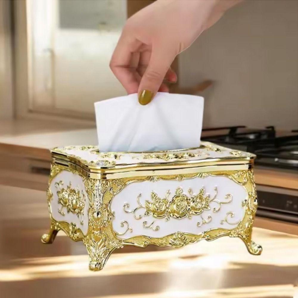 European Style Tissue Box Holder Rose Pattern Tissue Dispenser Paper Storage Box Office