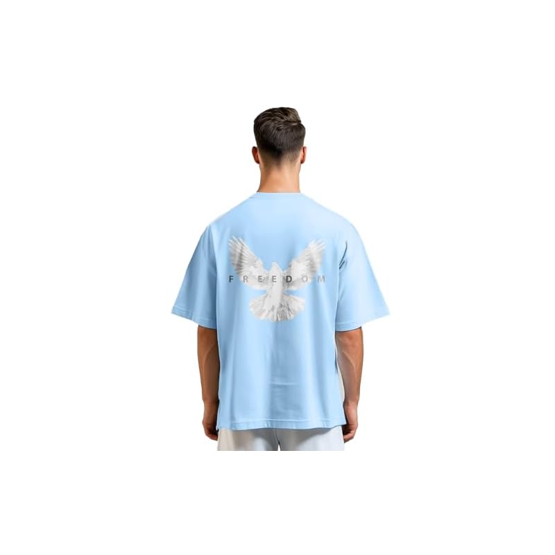Nobero Men' Graphic Printed Oversized Fit TShirt (1MTwrtC0832Mn_Powder