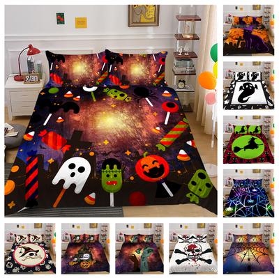 3D Halloween Serie Bettwäscheset Halloween Dekoration Bettbezug und Kissenbezug 2/3 Kürbis Geist Heimdekoration