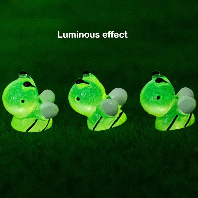 6Pcs Cartoon Luminous Bee Figures Lovely Resin Miniature Bee Figurines Decoration Ornaments Home Decoration Accessories