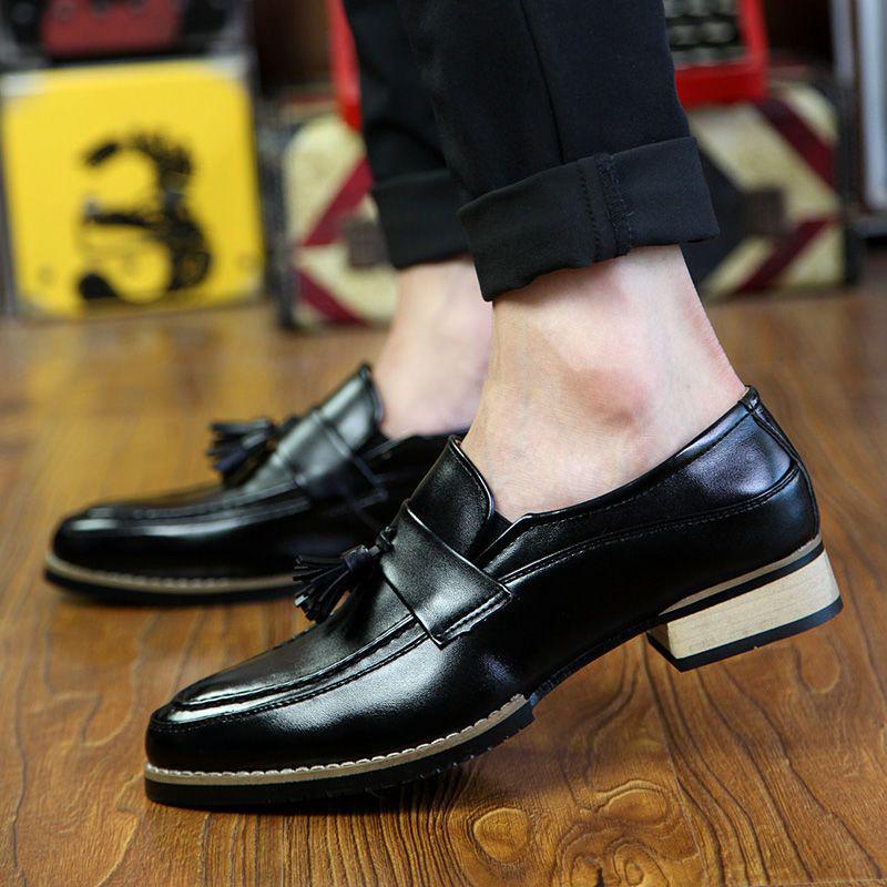 

Men s Spring 2025 Leather Tassel Loafers - Korean Style Slip-on with Pointed Toe 41