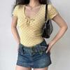 Women's Polka Dot V-Neck Tie-Front Short Sleeve T-Shirt
