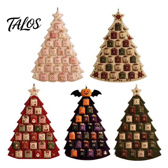 DIY Fabric Advent Calendar Quilted Tree Kit, 24 Pocket Christmas Sewing Patchwork Kit Handmade Craft for Adults, Holiday Home Wall Door Decor