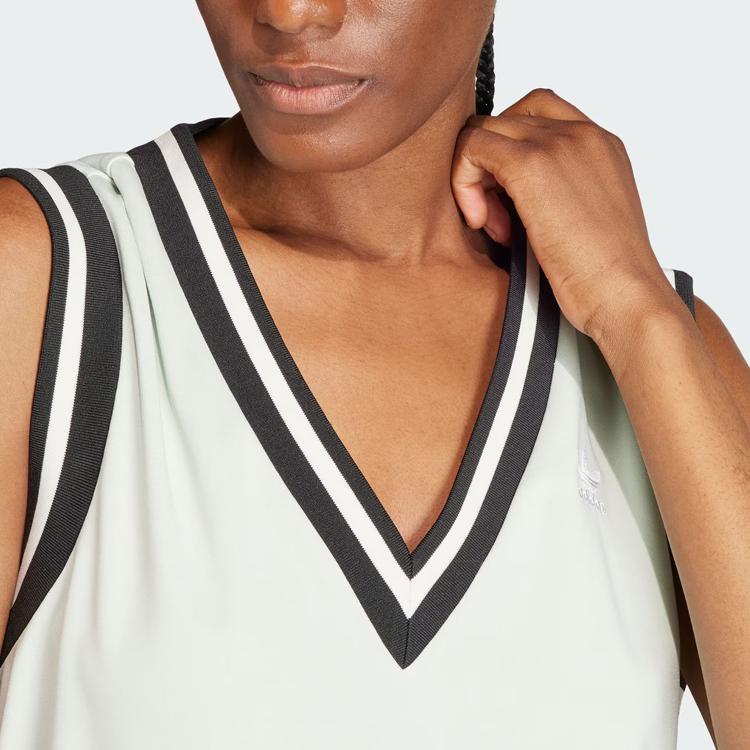 Adidas Originals Neutral Court Adibreak Dress Striped Color Block Sport V-Neck Sleeveless Dress Women Dresses Linen-Green IS5263