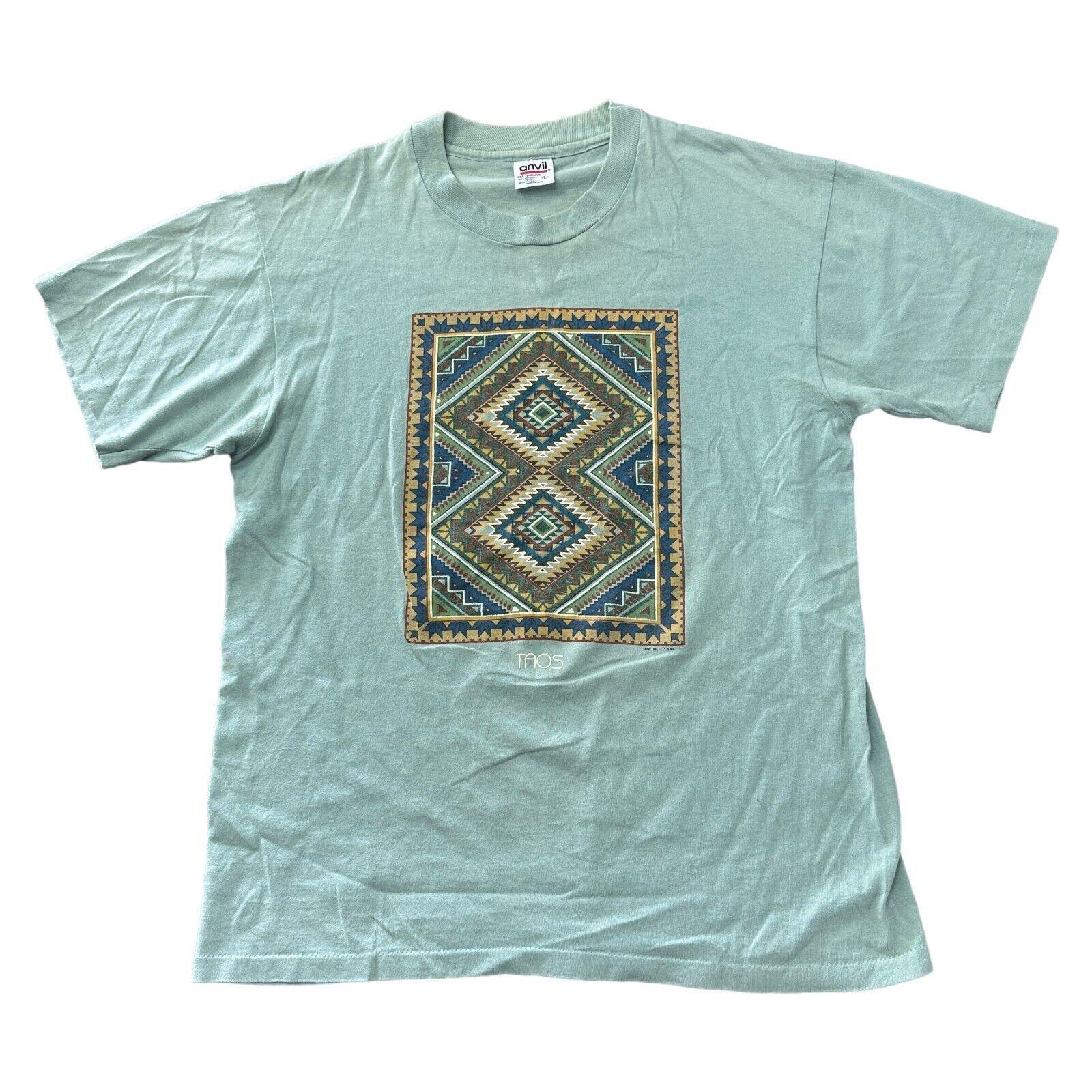 

Vintage Taos Single Stitch T-Shirt Mens Womens Tees Top 90s Graphic Print USA Green Mens 3XL