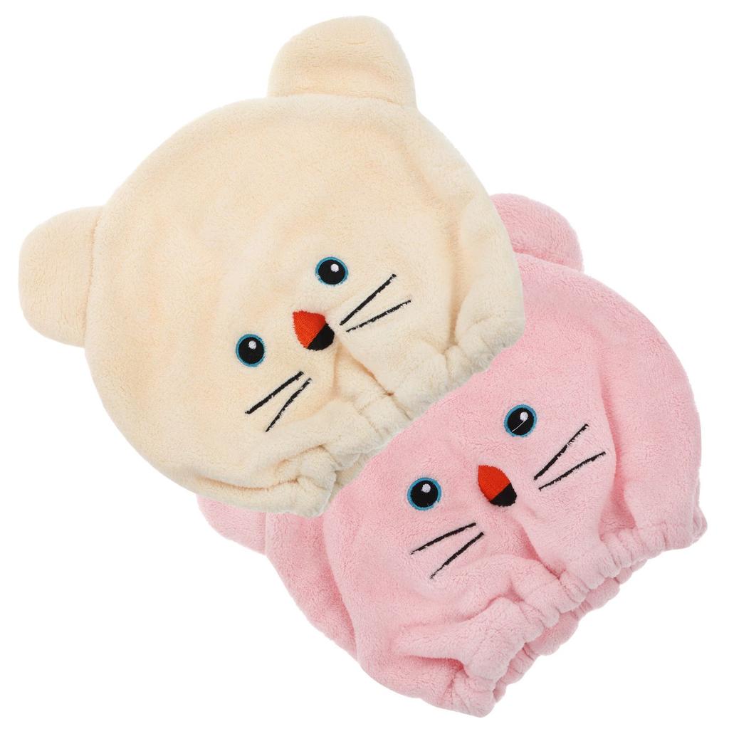 2 Pcs Coral Fleece Hair Dry Towel Cap Microfiber Bath Wrap Pink Beige Kids Child Shower Absorbent Towel Set Soft